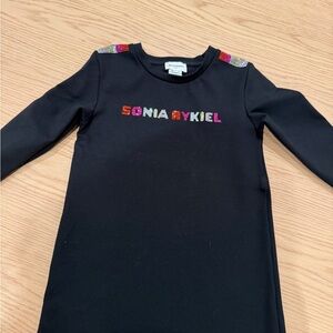 Sonia Rykiel Girls Black Logo Dress Rhinestone Long Sleeve Size 8